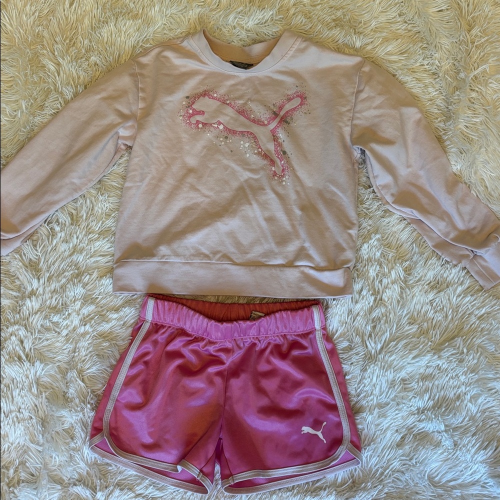 Girls Puma Pink Sweatshirt Shorts Set M Medium 8